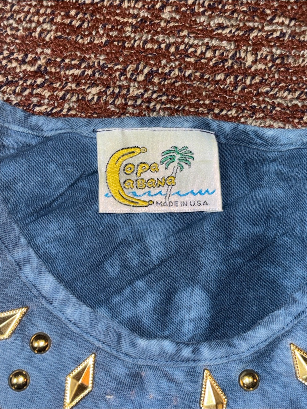 Blue tie dye metallic embelished lunar sky sun & moon detail tunic top free size - Picture 7 of 13